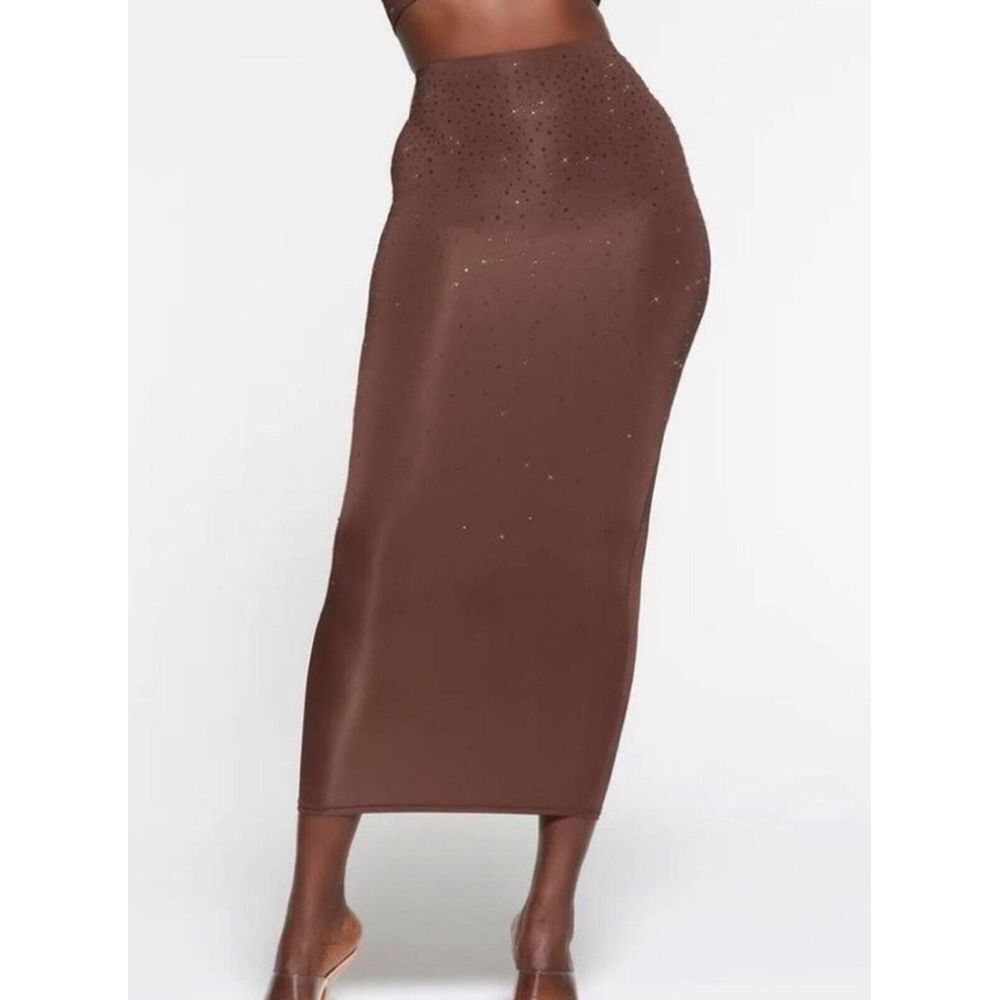 Skims x Swarovski Crystal Jelly Sheer Tube Skirt In Cocoa Brown NWOT Sz S